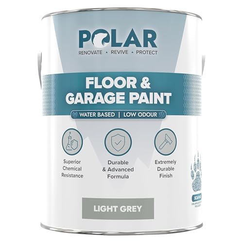 Polar Floor & Garage Paint Light Grey, 5 Litres - Water Based, Solvent Free - Ideal for Garages, Warehouses & Concrete Floors - Hard Wearing & Slip Resistant, Mid-Sheen Finish, Interior & Exterior Use
