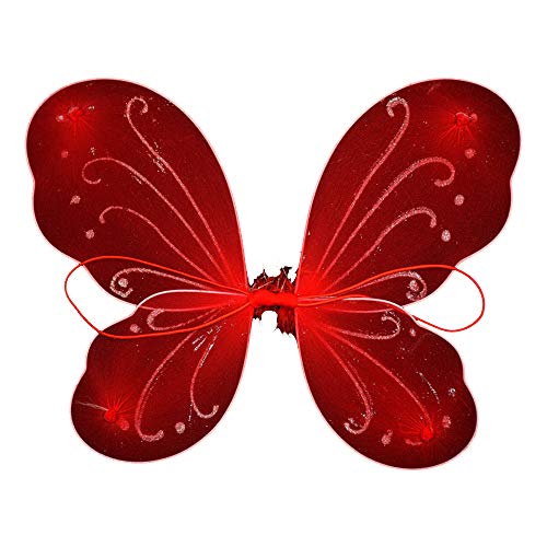 Frobukio Ailes de papillon brillantes pour femme et fille, ailes d'ange de fée, princesse, Halloween, Noël, cosplay, fête (42 x 35 cm, rouge papillon) Cover