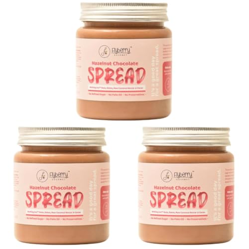 Image of Flyberry Gourmet Hazelnut Chocolate Spread | 34% Hazelnut & 23% Almond | No Palm Oil & Refined Sugar | 100% Natural Ingredients | No Added Preservatives | Easy To Spread on Bread, Paratha | 200 g