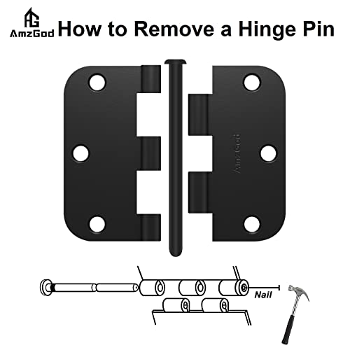 AmzGod Door Hinges Matte Black - 30 Pack Black Door Hinges 3.5 Inch Rounded Interior Door Hinge with 5/8" Radius Corners - Black Hinges for Doors 3 1/2 Inches Flat Iron Residential Door Hardware - Image 6