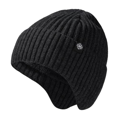 BNOYONERAS Cappello Uomo Invernale Berretto, Berretto cappello invernali Cappello pile Berretti maglia Outdoor, Uomini Caldo Antivento Cappello, Cappello Sportivo Invernale per Sci Corsa Bici (Nero)