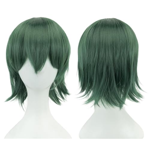 IMISSU 12 Inches Unisex Short Cosplay Hair Party BOB Wig with Bangs Halloween Costume Wigs (Dark Green)