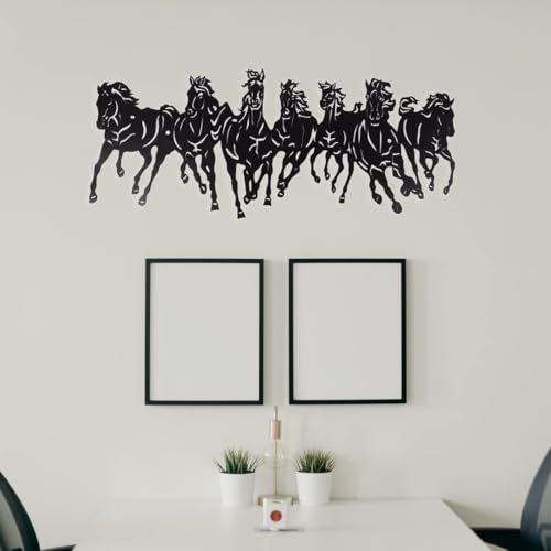 Image of Saifix Running Horses Metal Wall Art | Large Laser Cut Steel Wall Hanging for Living Room & Office | Modern Home Decor Panel | Rust & Fade Resistant Powder Coated Finish (30 * 15 Inch)