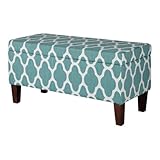 HomePop Large Upholstered Rectangular Storage Ottoman Bench with Hinged Lid, Teal Blue Geometric