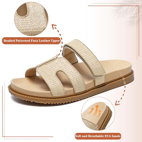 ZEENXIUYA Women's Slide Sandals with Comfort Arch Support, Adjustable Velcro Summer Beach Slides, Lightweight Slip on H-Strap Leather Open Toe Wide Flat Sandal - image 5