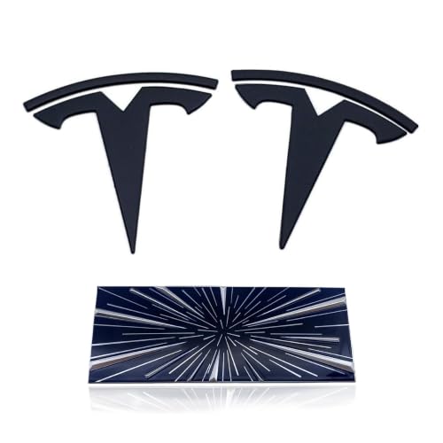 Image of Tesla Model Y Emblem Bundle Front Rear T Logo Badge Glossy Black OEM Performance Set Metal Decal Sticker with 3m Adhesive (Glossy Black + Performance)