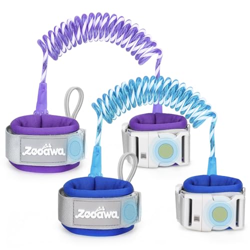 Image of Zooawa Toddler Leash 2Pack, Toddler Kids Harness Anti Lost Wrist Link with Magnetic Lock, Reflective Safety Walking Harness Wristband Leashes for 2,3,4 Years Old Boys Girls, Dark Blue+Dark Purple