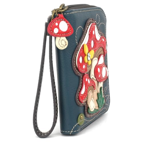 CHALA Zip Around Wallet, Wristlet, 8 Credit Card Slots, Sturdy Pu Leather - Mushroom - blue2