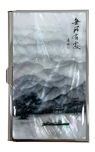 Image of Mother of Pearl Business Card Case Credit Id Name Holder Travel Wallet Art Painting Design Metal Stainless Steel Engraved Slim Purse Pocket Cash Money Wallet (Lonely)