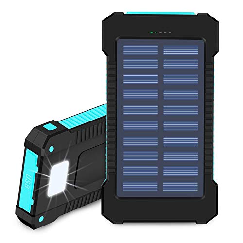 1-Pack Solar Phone Charger 20000mAh Portable Power Bank Waterproof Battery Packs with Dual Ports, Compass, Flashlight for Camping Solar Panel for Smartphones,GoPro Camera,GPS and Other Devices