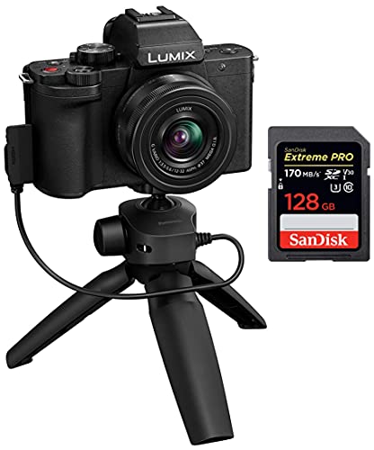 Image of Panasonic Lumix G100 4K Mirrorless Vlogging Camera (Black) + SanDisk 128GB Extreme Pro SDXC UHS-I Card - C10, U3, V30, 4K UHD, SD Card