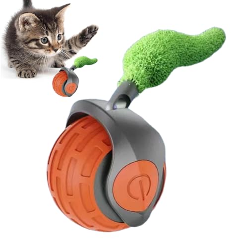 猫じゃらし しっぽ付き回転ボール - 自動転がる 追いかけ 猫 おもちゃ ボール | トレーニング 運動 エンターテイメント用 刺激的な子猫用品 | 退屈解消 お留守番対策 ペット用おもちゃ