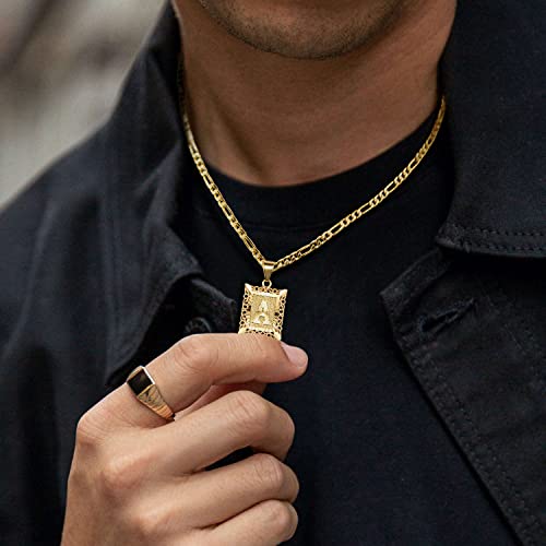 KissYan Initial Letter Pendant Necklace for Men Womens, 14K Gold Plated Square Capital Monogram Necklace Silver Alhpabets from A-Z Figaro Chain Necklace(Golden) - Image 4