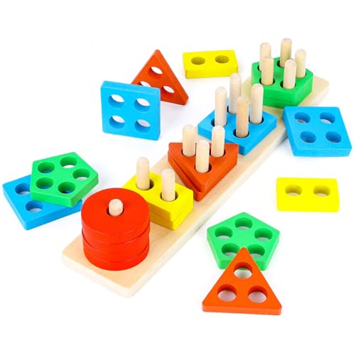 3 otters Wooden Sensory Toys for Toddlers Montessori Stacking and Sorting Learning Toy Activities Puzzles 20 PCS Medium