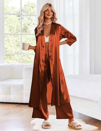 Image of Ekouaer Silk Robes for Women Long Satin Bride Bridesmaid Wedding Party Robes Lightweight Sexy Sleepwear with Pockets