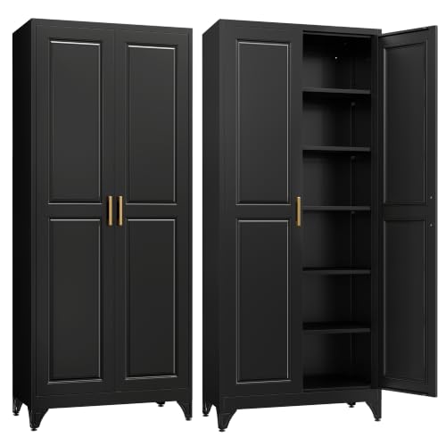Image of SteeLoong 75 inchMetal Pantry Storage Cabinet with Doors & 5 Adjustable Shelves