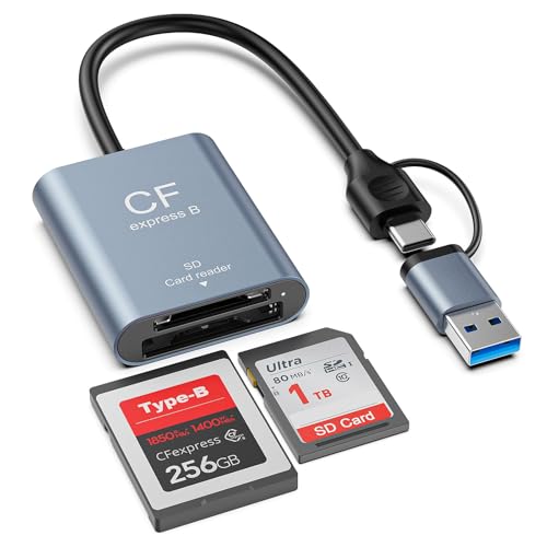 CFexpress Type B & SD Card Reader USB C 3.2 Gen 2 10Gbps Aluminum Alloy Dual-Slot High Speed Memory Card Reader for CFexpress & SD (UHS-II/UHS-I) Cards