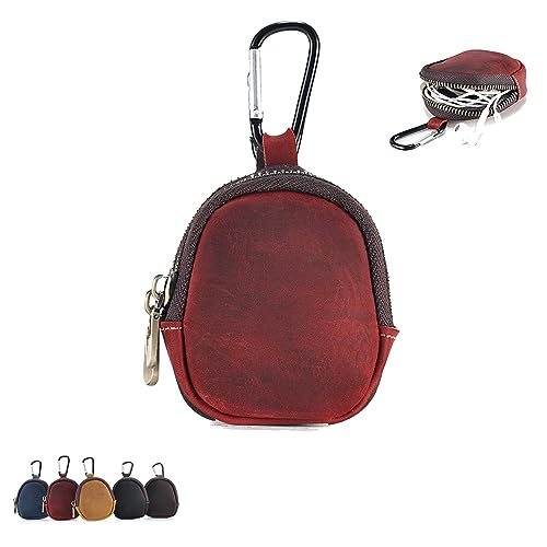 イヤホンケース イヤホンポーチ 収納袋 本革 クレイジーホースレザー 【NOUKAJU】イヤホンカバー イヤホン 収納袋 保護ケース 落下防止 キズ防止 耐衝撃 防塵 カラビナ付き 現金 コイン入れ アクセサリーポーチ 収納ケース ミニポーチ 携帯用 (レ