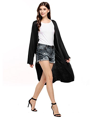 Meaneor Women Soft Open Front Curved Hem Long Sweater Cardigan S-XXL(Black M)