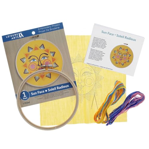 Image of LEISURE ARTS Embroidery Kit 6 inch Sun Face - Embroidery Kit for Beginners and Adults, Cross Stitch Kits with Patterns, DIY Starter Set for Seasonal Craft Projects