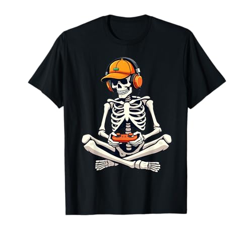 Halloween Skeleton Gamer Videojuegos Niños Hombres Niños Camisetas Camiseta