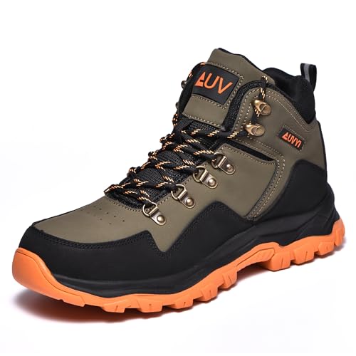 Image of AUVYI Waterproof Steel Toe Work Boots for Men - Wide Toe Comfortable Non Slip Safety Shoes Durable Leather Industrial & Construction Boots