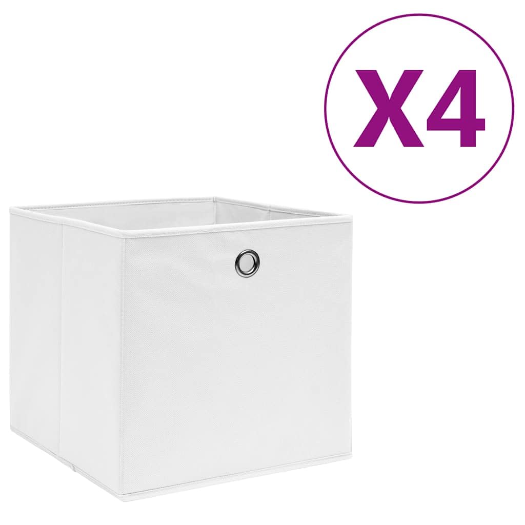 Caja de almacenamiento (4 piezas, tejido no tejido, 28 x 28 x 28 cm, color blanco, caja de almacenamiento versátil para almacenamiento interior, ropa, estantes