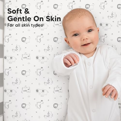 Image of KeaBabies 2-pk Organic Cotton Crib Sheets for Boys Girls 52x28 (KeaSafari) | Fitted Crib Mattress Sheet Neutral, Breathable Cover for Baby Bed Set, Toddler Mattress, Soft & Cute Prints