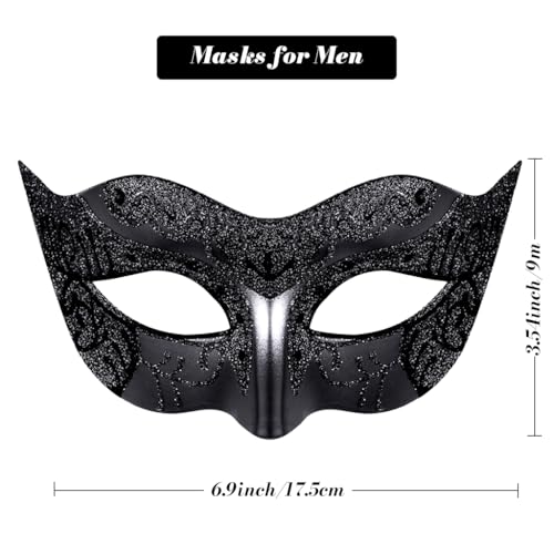 Image of PATPAT 2 Pack Black Masquerade Mask for Women & Men, Venetian Carnival Halloween Cosplay Party Mask, Couple Venetian Masks Sequin Face Cover Masks for Party Night Club Carnivals Masquerade Balls