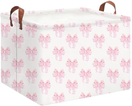 Image of Rectangle Storage Basket with Handles,Collapsible Storage Bin,Books Box,Gift Basket(Shimmer Bowknot)