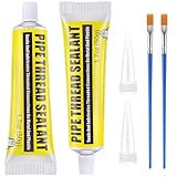Threlaco 2 Pcs Soft Set Pipe Thread Sealant, 1-3/4 Ounce Non Hardening Paste with 2 Brush for Metal & Plastic Leak Proof, Temp Range -100°F to 600°F, Drip Resistant Ideal for Plumbing & HVAC
