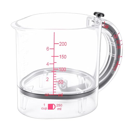 Asixxsix Taza Medidora Ajustable, 4 en 1 Multifuncional con Base para Cocinar Ingredientes para Hornear, Polvo Seco Líquido, Resistente Al Calor, Al Frío, Apto para Microondas y