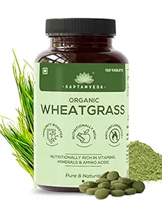 SAPTAMVEDA Organic Wheat Grass Tablets (120 Tablets, 500mg) - Natural Antioxidant Superfood, Supports Healthy Joints, Immunity Booster, Non-GMO, Vegan