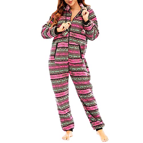 AOCRD Pijama Enteros para Mujer, Vintage Pijamas Invierno Franela Calentito con Capucha y Cremallera, Homewear Ropa para Dormir, Regalos para Mujer y Chica Adolescente Cover