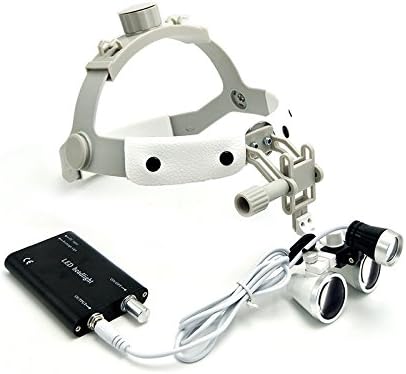 3.5X Loupes Binocular Glass Magnifier Leather Headband DY-108 New Type with LED Headlight (White)