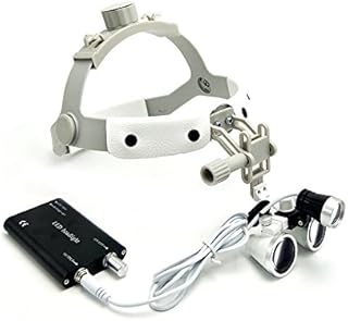 3.5X Loupes Binocular Glass Magnifier Leather Headband DY-108 New Type with LED Headlight (White)