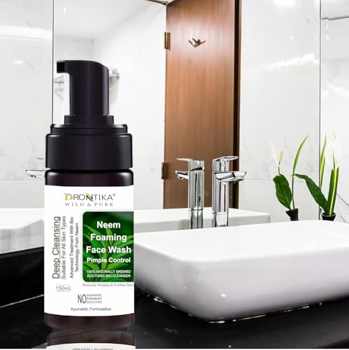 Image of Drontika Wild & Pure Purifying Neem Foaming Face Wash Reduces pimples| Purifies skin| Sulphate free face wash|Paraben Free| 150ml l Ayurvedic and Organically Pure| 100% Natural Extracts (Neem)