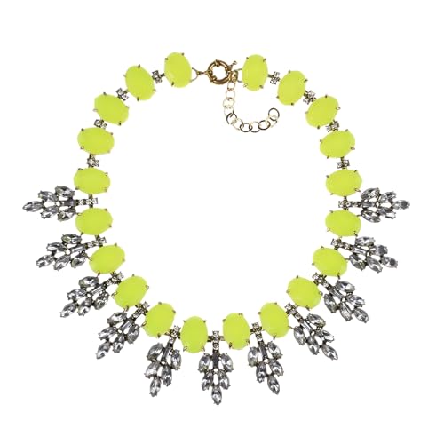 14K Yellow Gold Colorful Beaded Necklace For Women Crystal Rhinestone Collar Choker Necklace Statement Maxi Big Bib Necklace Beads Chain Chunky Statement Necklace, Bib Necklace For Women