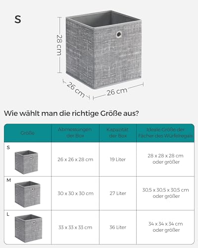 SONGMICS Aufbewahrungsbox, 6er Set, Ordnungsboxen aus Vliesstoff mit Griff, Boxen Aufbewahrung, 26 x 26 x 28 cm, Organizer Box, für Würfelregal, Faltbox, Kleideraufbewahrung, grau meliert RFB026G01