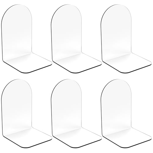 Image of Merrynine Book Ends, 6 Pcs Acrylic Bookends for Shelves, Clear Book Holder, Plastic Bookends for Heavy Books, Book Stopper Organizer for Shelves, Desk, Office, School, 7.08 inchX4.72 inchX3.93 inch