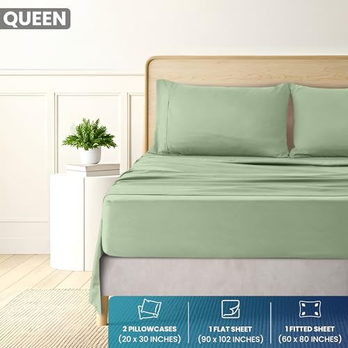 Image of Utopia Bedding Queen Sheet Set, Soft Microfiber 4 Piece Bed Sheets with 15 inch Deep Pocket - Easy Care Brushed Microfiber (Queen, Sage)