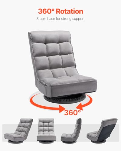 Image of VEVOR Swivel Floor Gaming Chair, 360-Degree Rotating Foldable Lounge Chair with 4 Position Adjustable Backrest & Lumbar Support, Folding Video Reclining Lazy Sofa for Watching TV Reading Playing Game