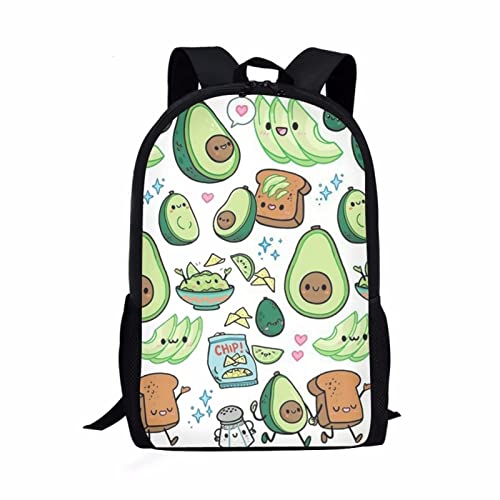 xixirimido Cute Avocado Backpack for School Girls Boys Shoulder Bookbag with Adjustable Strap Side Pockets 17 Inches
