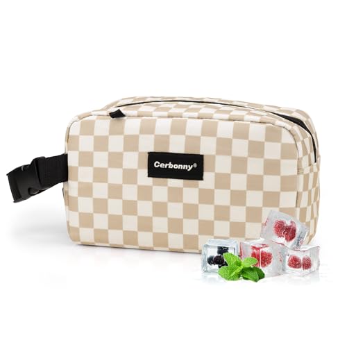 Cerbonny Small Cooler Bag Freezable Lunch Bag for Work School Travel,Small Lunch Bag,insulated snack bag For Adults/Kids,Mini Cooler,Lunch bag small Fit For Yogurt（Khaki Checkerboard
