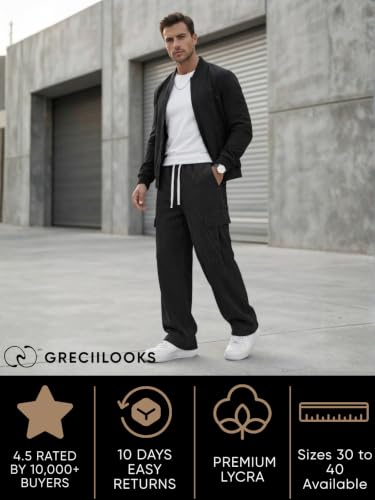 Image of GRECIILOOKS Cargo Joggers for Men - Cotton Loose Fit Utility Pants with 4 Pockets | Durable Outdoor & Hiking Trousers (Available in Plus Size)