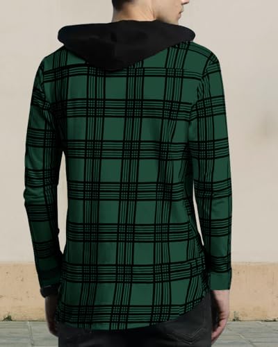 Image of Noble Monk Men's Cotton Blend Hooded Neck Full Sleeve Shirt | Regular Fit | Checkered Pattern | Casual Shirt