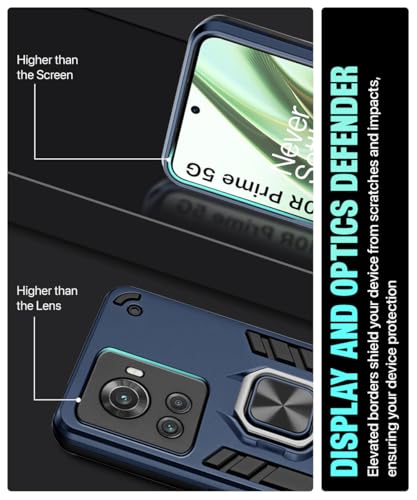 Image of WOW IMAGINE Shock Proof Back Case Mobile Cover for 1+ OnePlus 10R 5G | 10R Prime 5G | Back Cover Case (Tough Armor | Hybrid PC + TPU | Ring Holder & in-Built Kickstand | Blue)