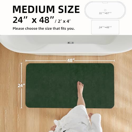 Bathroom Mat Quick Dry, Bathroom Rugs Non Slip Washable Thin Absorbent Bath Mat Fits Under Door Bathroom Floor Mat Perfect for Bath, Shower, or Sink 24"x48" Dark Green