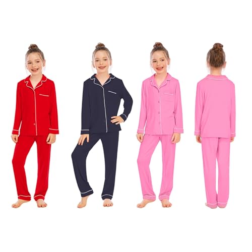Boys Girls Modal 𝐏ajamas 2 Piece Long Sleeve 𝐏a𝐣ama Set Tween Button Down Modal 𝐋oun𝐠ewear with Pants Cute 𝐏𝗝s4