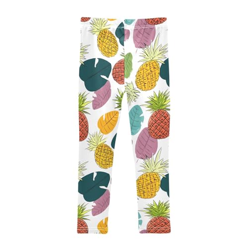Doodle Pineapple Colorful Leaves Girls Leggings Soft Stretch Workout Yoga Dance Pants for Kids Casual Tights2